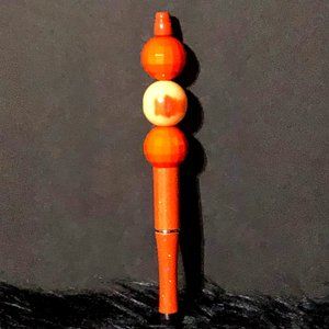 Handmade Glittery Orange and Cream Beaded Ballpoint Pen